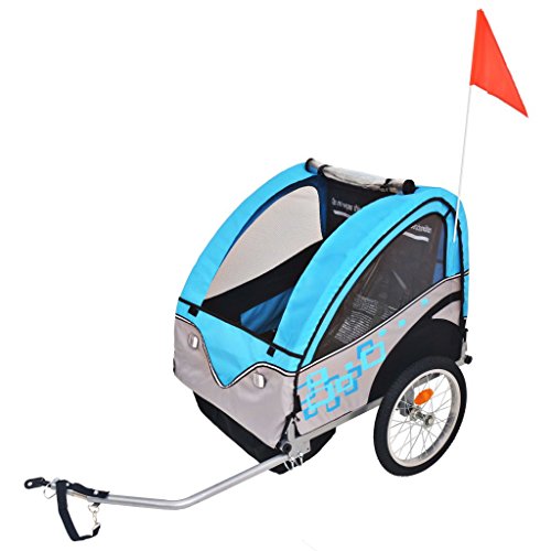vidaXL Unisex – Erwachsene Kinder Fahrradanhänger Grau Blau 30kg Kinderanhänger Anhänger Transport, One Size