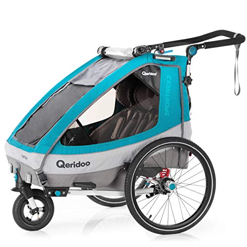 Qeridoo Sportrex 2 Fahrradanhänger 2 Kinder, einstellbare Federung - Petrol